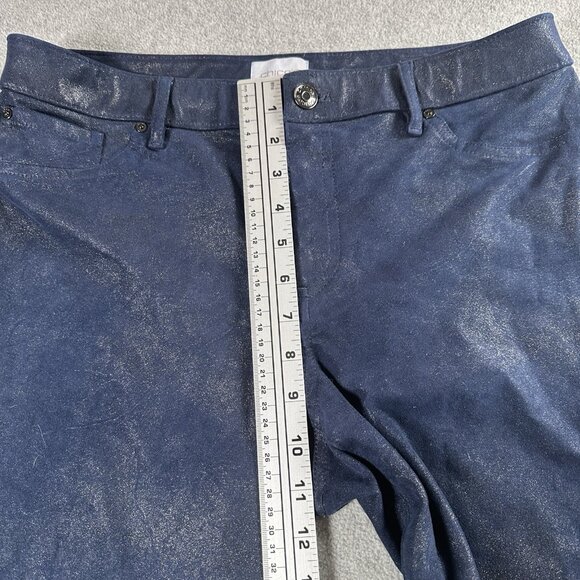 Chicos Metallic Faux Suede Navy Pull On Slim Pants Size 0.5 (Fits 6) - Picture 6 of 16